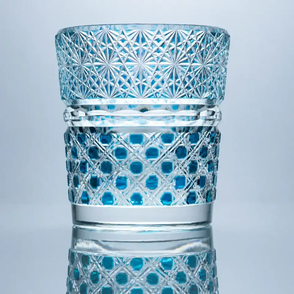Aqua Jewel hand-cut crystal whiskey glass - front view