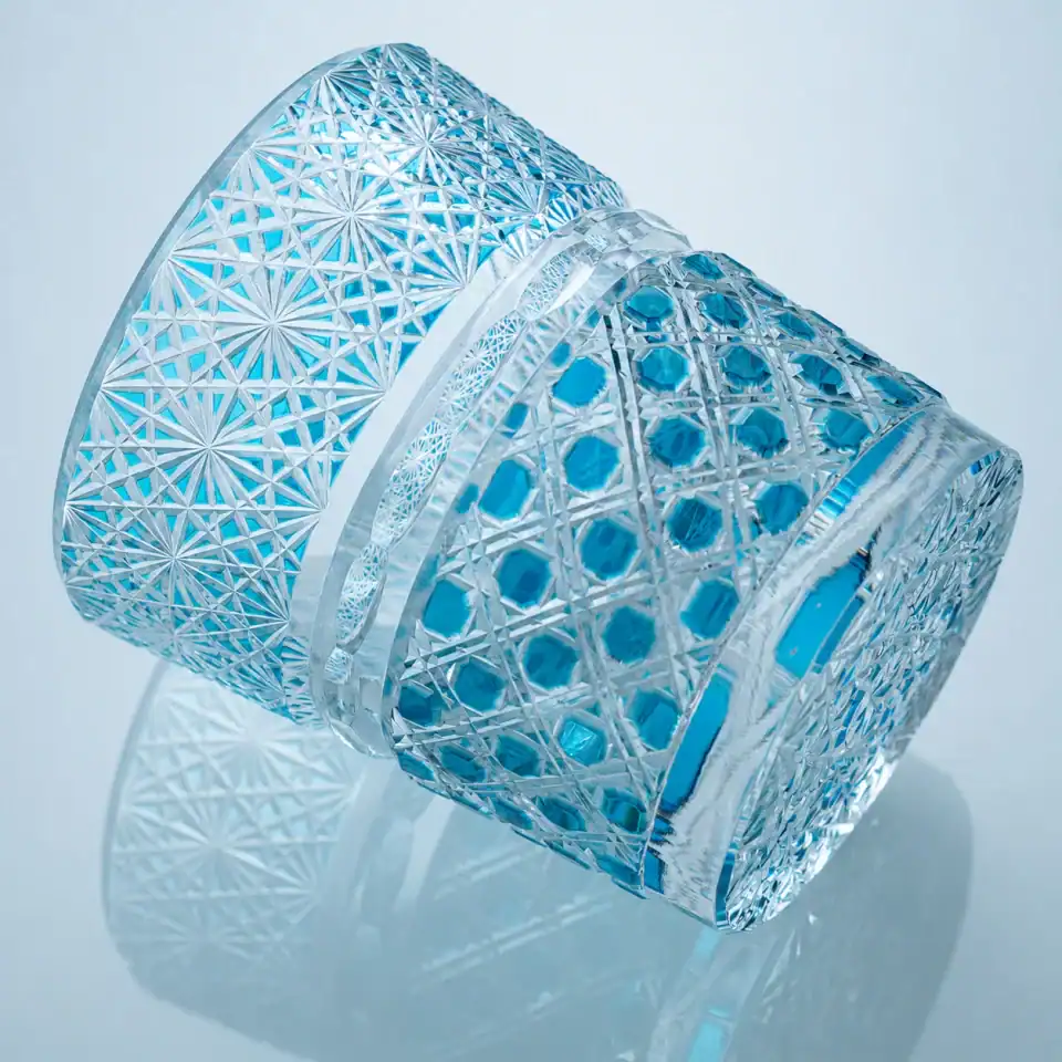 Aqua Jewel hand-cut crystal whiskey glass - gift set