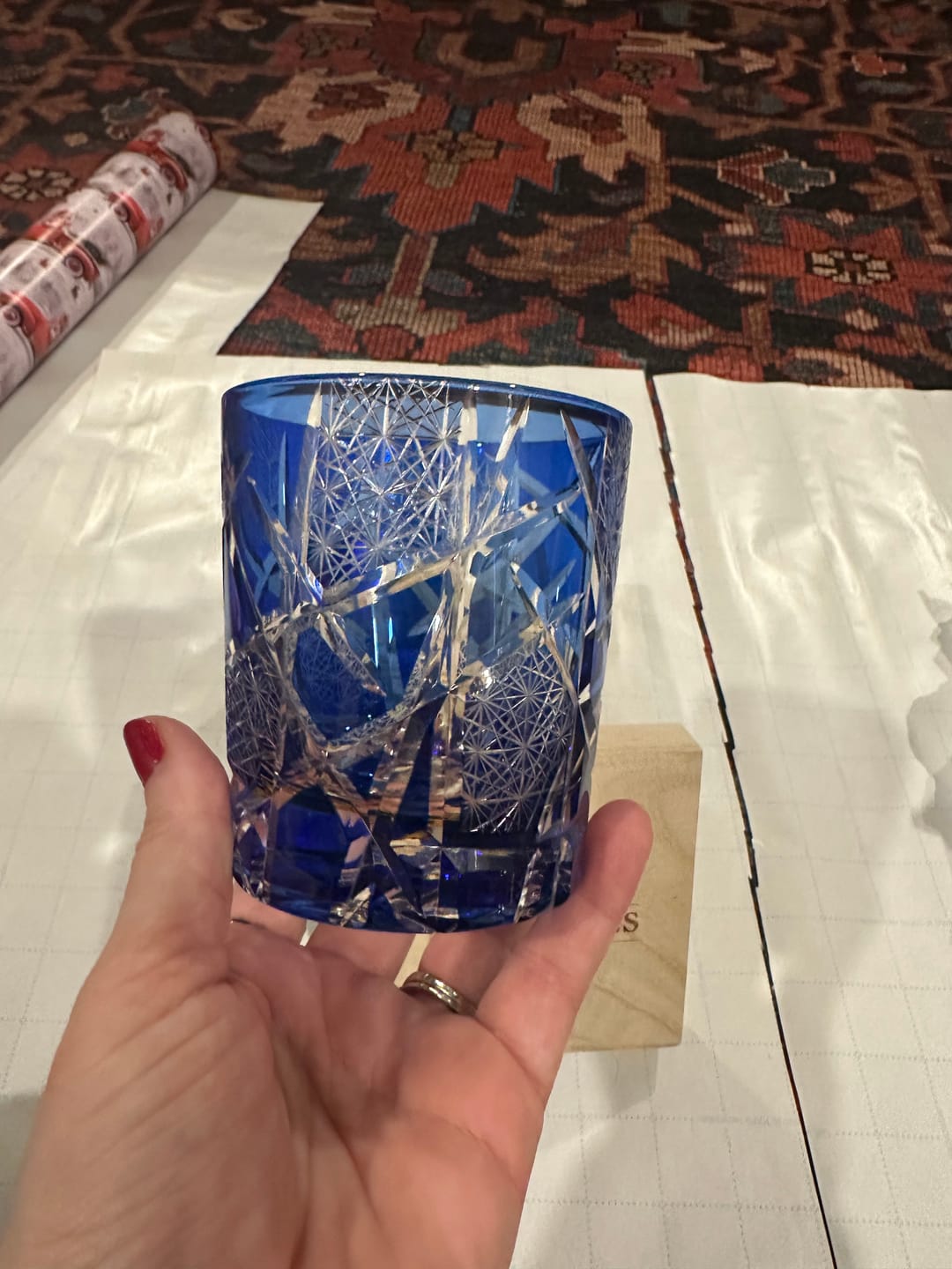 Cobalt Ember Lattice Whiskey Glass | Cut in partner workshops