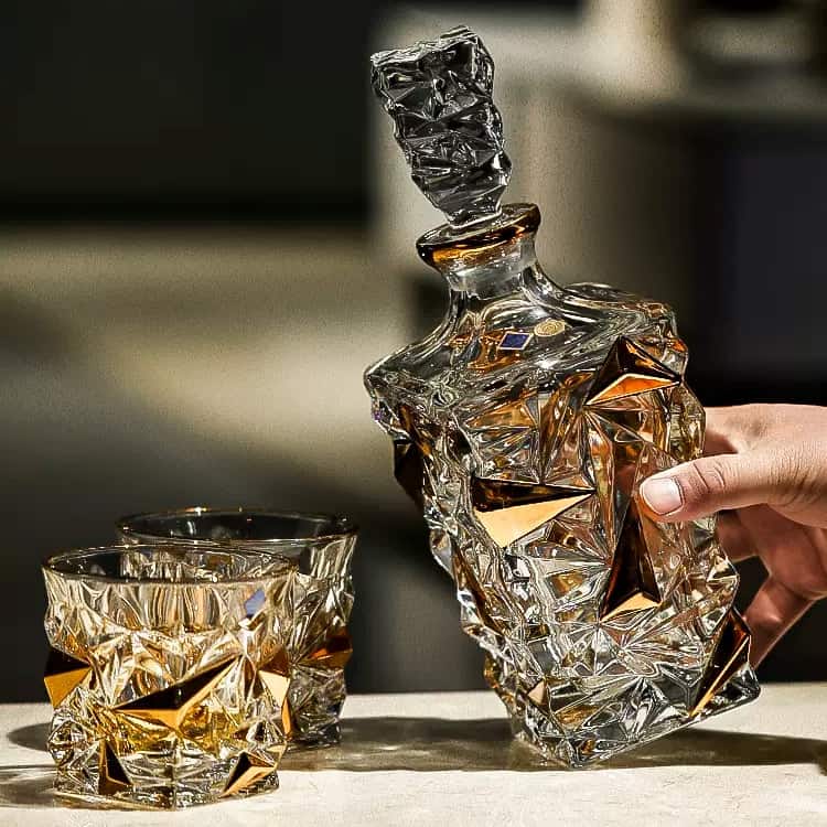 Bohemia Gold-Accented Crystal Whisky Decanter Set - Main Image
