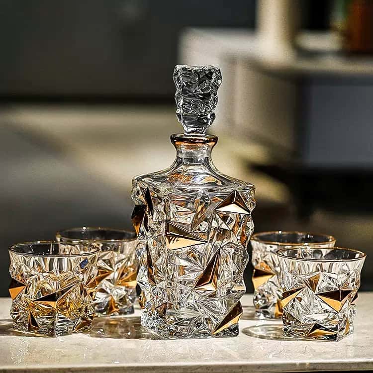 Bohemia Gold-Accented Crystal Whisky Decanter Set - Image 9