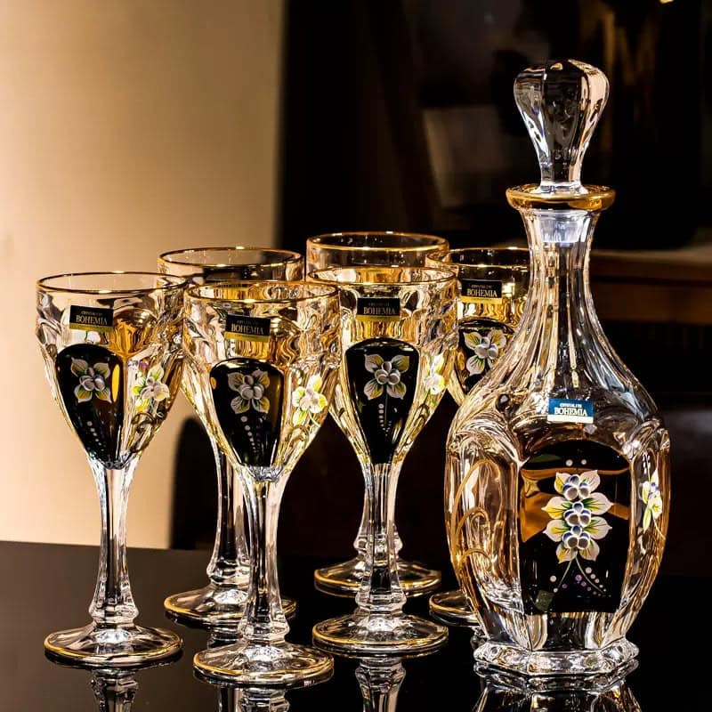 Bohemia Gold Enamel Wine Glasses Decanter Gift Set - Main Image