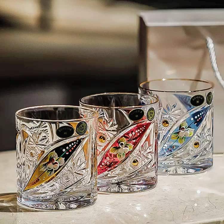 Bohemia Floral Enamel Crystal Whisky Glasses Gift Set Of Two - Main Image