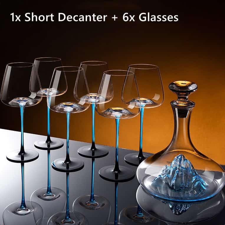 Handcrafted Blue Stem Burgundy Wine Glass With Blue Mountain Wine Decanter Sets - Image 11