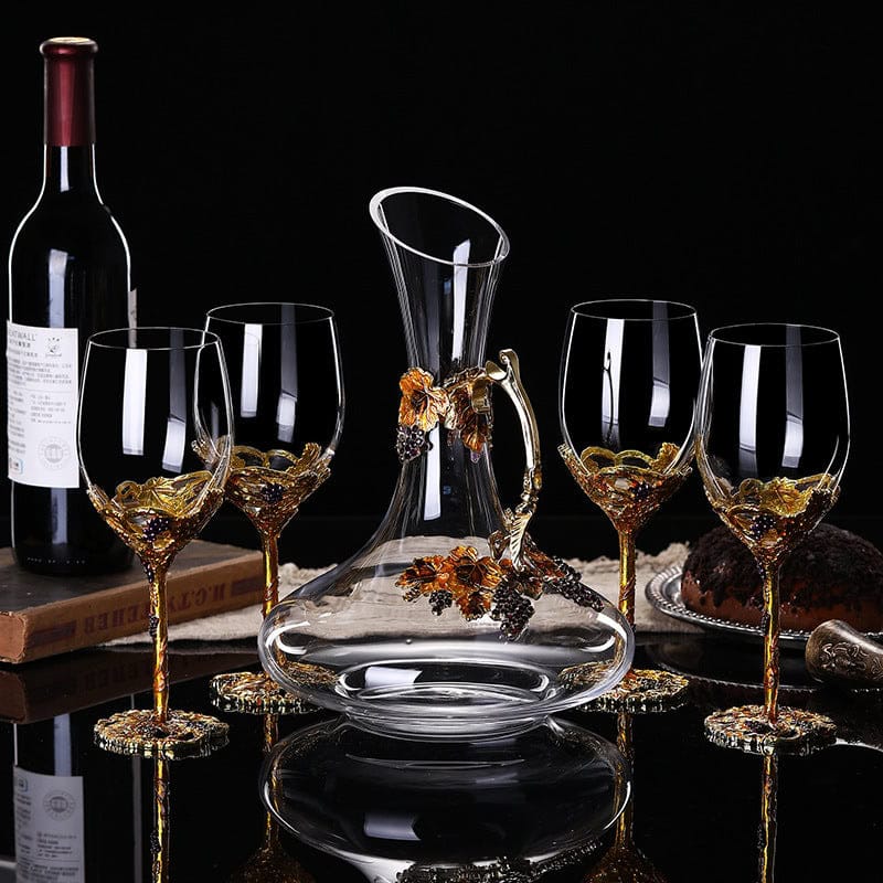 Golden Vine Crystal Wine Glasses with Decanter Suitcase Set - Main Image
