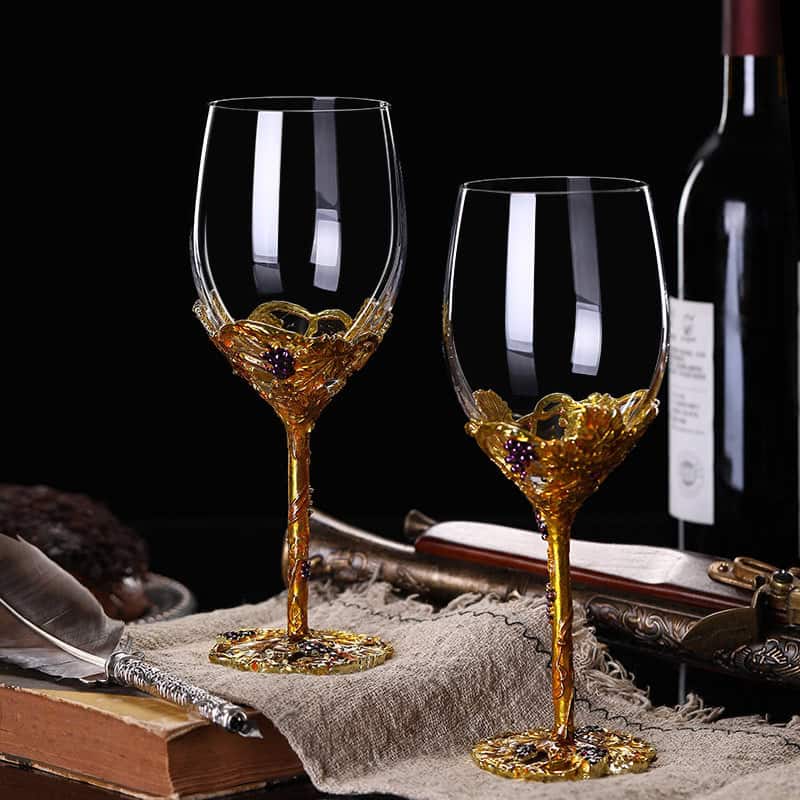 Golden Vine Crystal Wine Glasses with Decanter Suitcase Set - Image 2
