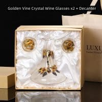 Golden Vine Crystal Wine Glasses x2 + Decanter