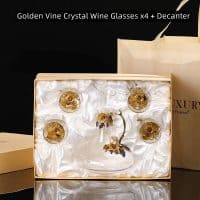 Golden Vine Crystal Wine Glasses x4 + Decanter