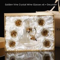 Golden Vine Crystal Wine Glasses x6 + Decanter
