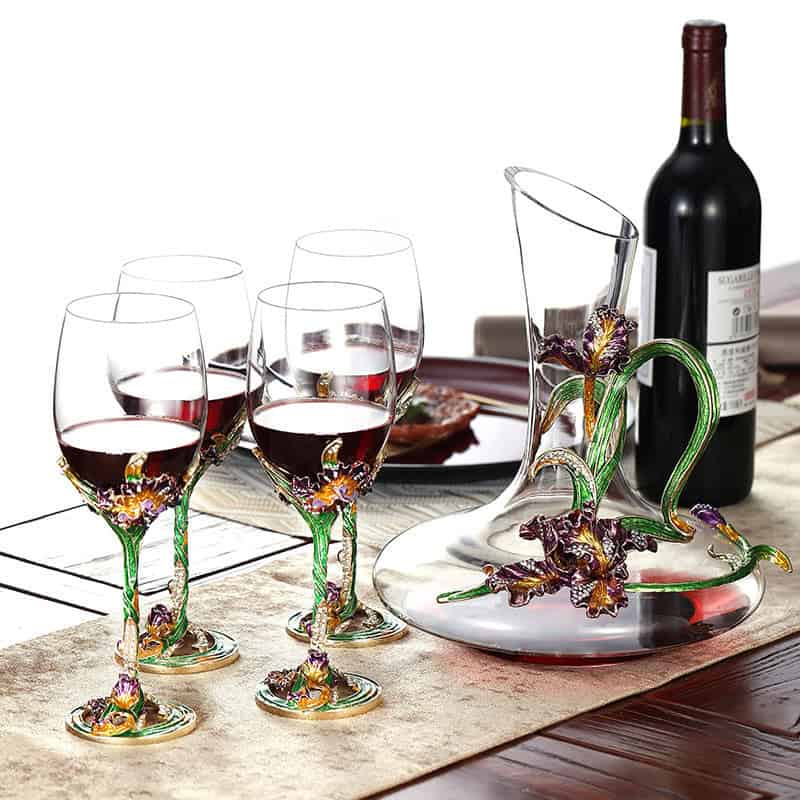 Metallic Flower Crystal Wine Glasses With Decanter Gift Sets - Main Image