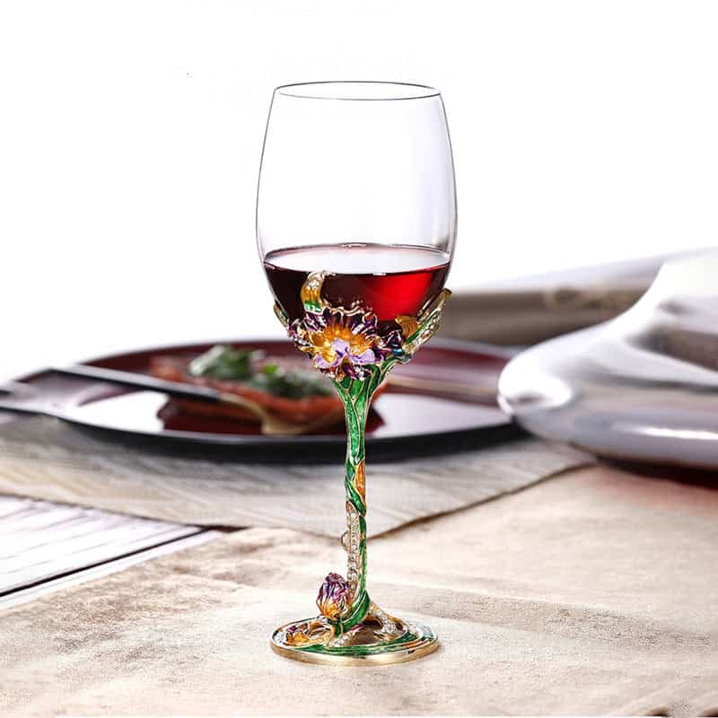 Metallic Flower Crystal Wine Glasses With Decanter Gift Sets - Image 2