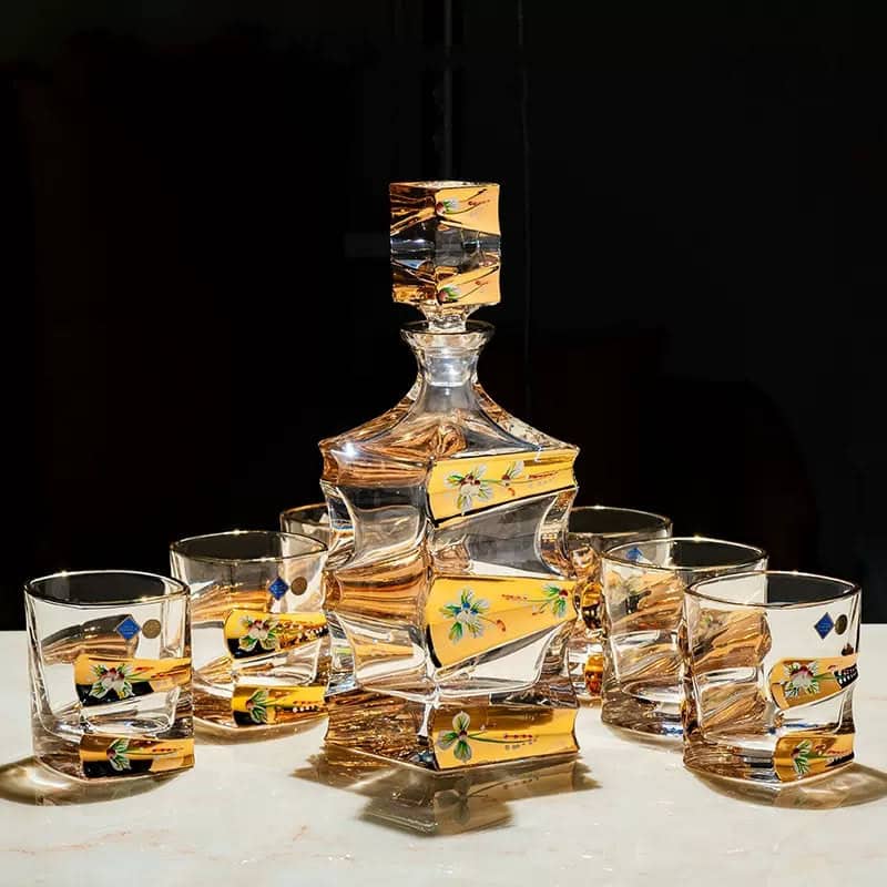 Bohemia Enamel Bloom Crystal Whisky Decanter Set - Image 9