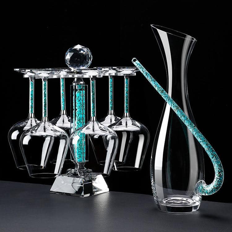 Coral Turquoise Stem Red Wine Glasses and Decanter Set - Main Image