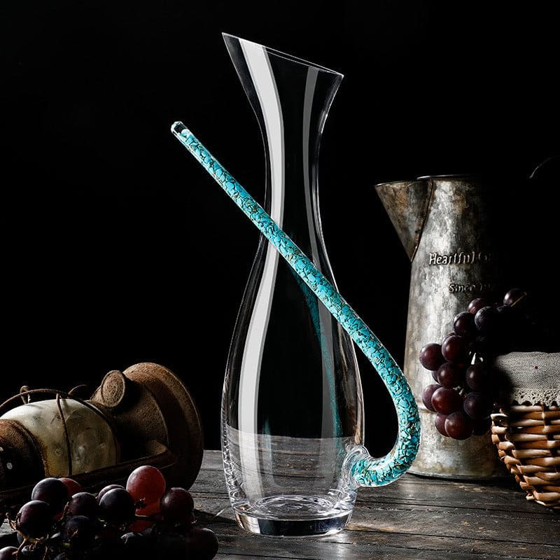 Coral Turquoise Stem Red Wine Glasses and Decanter Set - Image 2