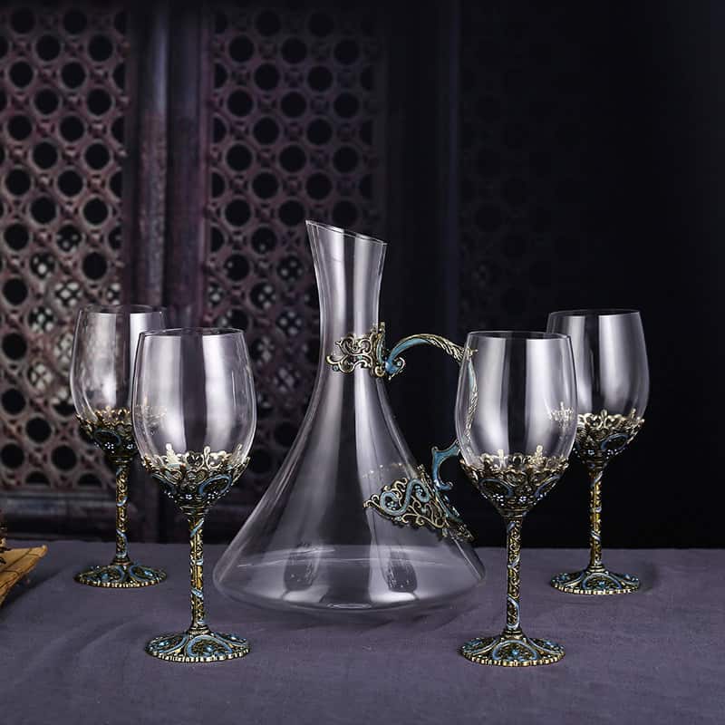 Turquoise Vine Crystal Wine Glasses with Decanter Suitcase Set - Main Image