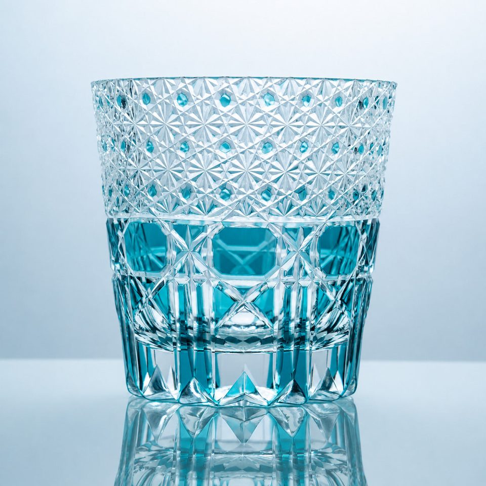 Aquamarine Crest Edo Kiriko Whiskey Glass – Hand-Cut Crystal Tumbler - 主图