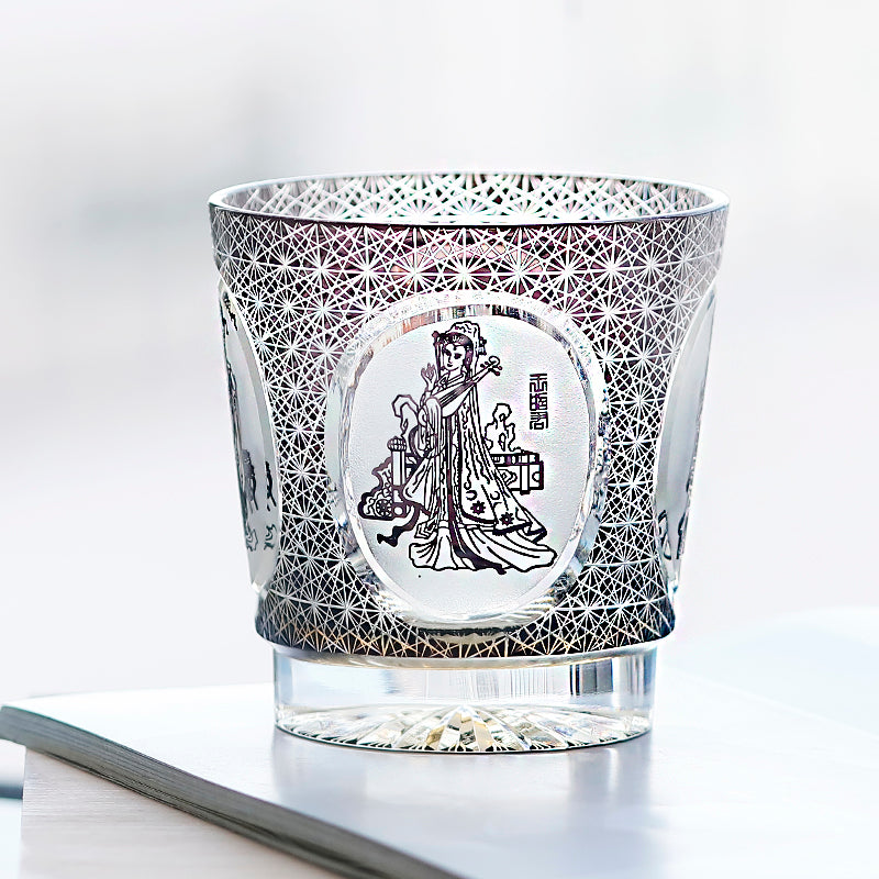 Hand-Cut Chinese Beauty Edo Kiriko Whiskey Tumbler (Black) - 主图