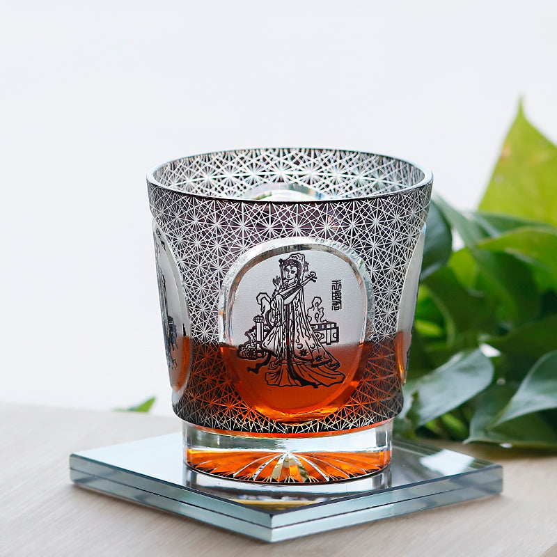 Hand-Cut Chinese Beauty Edo Kiriko Whiskey Tumbler (Black) - 图片 6