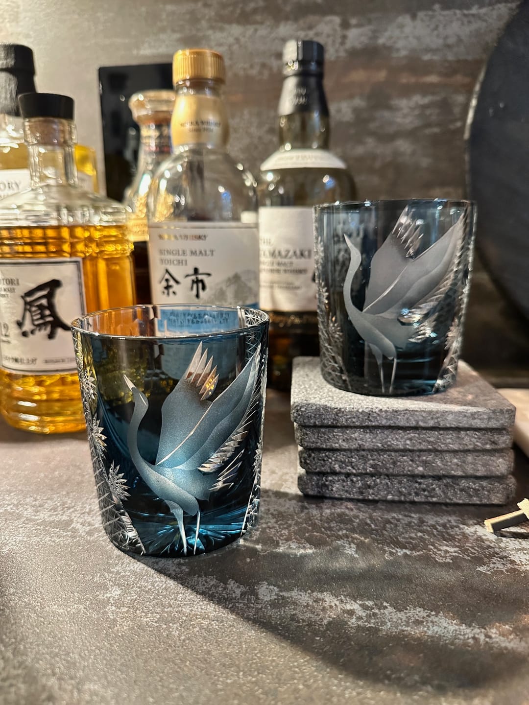 Handcrafted Soaring Crane Whisky Glass with Wooden Box